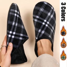Warm Cotton Home Slippers Men Plaid Lightweight Indoor Shoes Non-Slip Rubber Sole Soft Bottom Cozy Bedroom House Moccasins