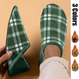 Warm Cotton Home Slippers Men Plaid Lightweight Indoor Shoes Non-Slip Rubber Sole Soft Bottom Cozy Bedroom House Moccasins