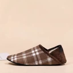 Warm Cotton Home Slippers Men Plaid Lightweight Indoor Shoes Non-Slip Rubber Sole Soft Bottom Cozy Bedroom House Moccasins