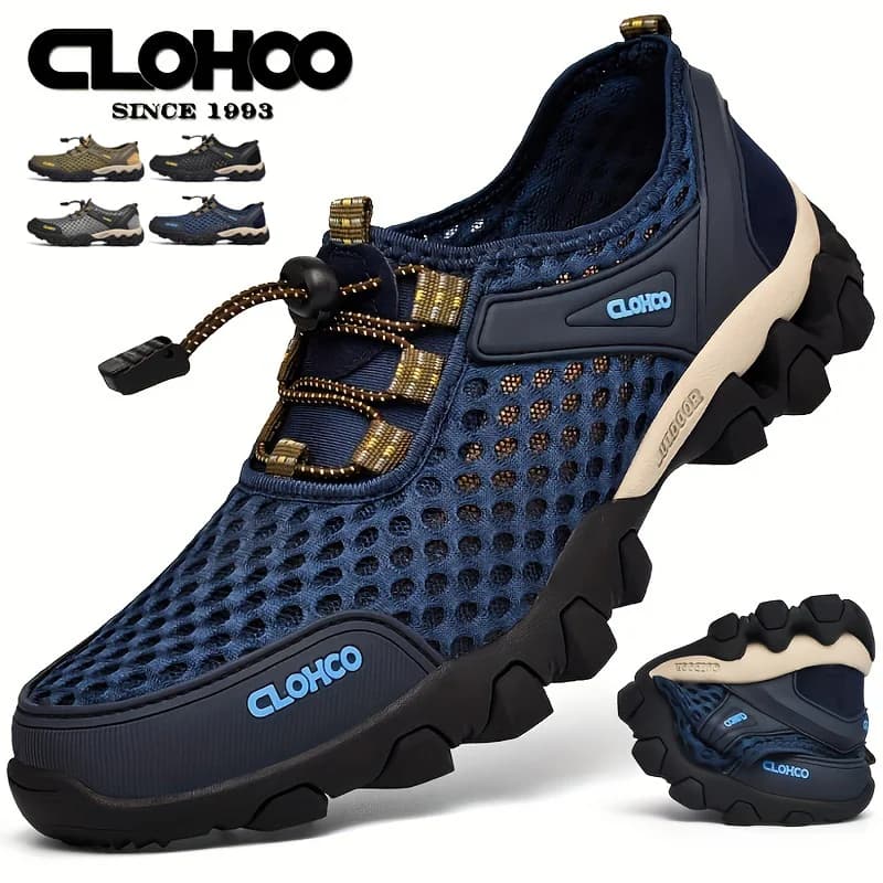 CLOHOO Mesh Shoes Thick Rubber Sole Handmade Cold Glue Casual Outdoor Sports Men's Shoes Breathable Comfortable Summer Sandals