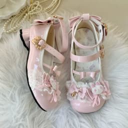 Cute Lolita Mary Jane Heels with Bunny Bows Lace and Bells for Cosplay and Tea Parties