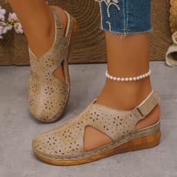 2026 New Women's Wedge Sandals Fashion Recessed Design, Retro-Style Beach Shoes Casual Sandals, Large-Sized Summer Women's Shoes