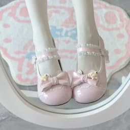 Women's Lolita Low Heel Pumps, Round Toe Ballet Style Leather Shoes, Bow Suitable for Daily/Cosplay/Party Wear.
