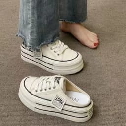 2025 Summer New Thick Slippers Fashion Casual Women Canvas Bottom Heightening Sandals Female Indoor Baotou Low Sneakers