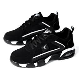ZERJER Men's Air Cushion Casual Sports Shoes Breathable mesh & PU upper, geometric pattern design, lace-up closure, black and wh