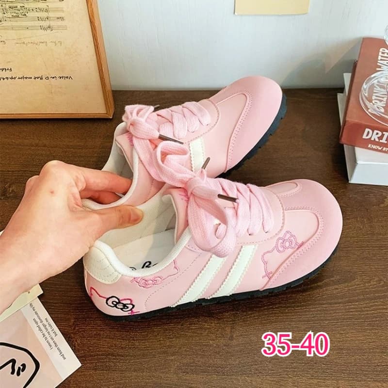 Women Sneakers Pink Cartoon Cat Print Girls Casual Shoes Round Toe Soft All‑Season Street Ladies Trainers Footwear Women's Shoes