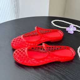 Women Hollow Jelly Mules Slippers Summer Mary Jane Round Toe Slip On Crystal PVC Sandals Breathable Outdoor Beach Flat Shoes