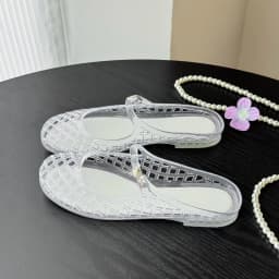 Women Hollow Jelly Mules Slippers Summer Mary Jane Round Toe Slip On Crystal PVC Sandals Breathable Outdoor Beach Flat Shoes