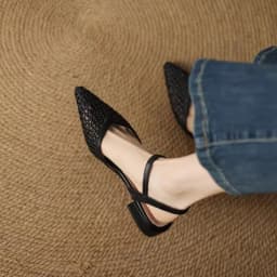 French Pointed-Toe Woven High-Heeled Sandals, Breathable Mesh Leather, Summer Fashionable Open-Toe Large-Size Women's Shoes