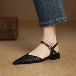 French Pointed-Toe Woven High-Heeled Sandals, Breathable Mesh Leather, Summer Fashionable Open-Toe Large-Size Women's Shoes
