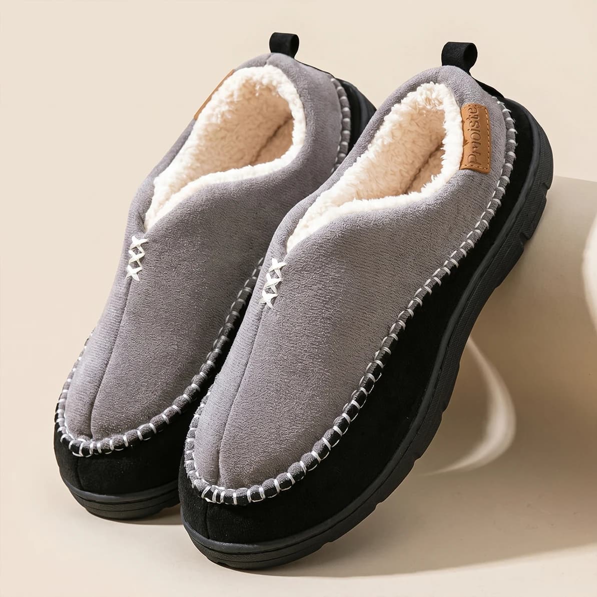 Men's Warm Mark Line Slippers TPR Sole Anti slip Soft and Comfortable Winter Living Room Shoes High Quality