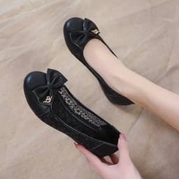 *Fashionable New Round Toe Mesh Bow Comfortable Flat Shoes Summer Hot Selling Elegant Sexy Walking Casual Shoes for Women