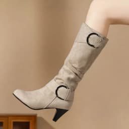 Knee-high Zipper Women's Modern Boots Women's Shoes High Quality New Pointed Toe Solid English Style Fashion Casual Plus Size 43