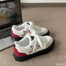 Retro thick soled white shoes for women's spring summer new round toe casual lace up simple comfortable women's board shoes