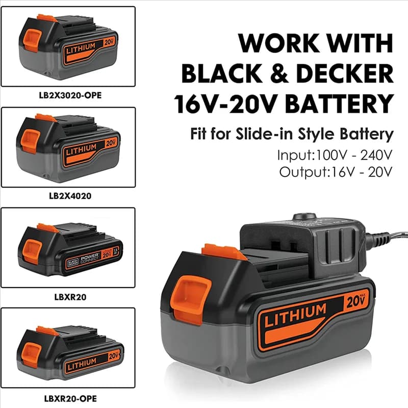ABFKW Li Battery Charger for Black Decker 10.8V 14.4V 20V LBXR20 LB20 LBX20 LBX4020 Electric Drill Screwdriver Tool,EU Plug
