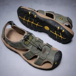 2026 New Men's Sandals Handmade Thick Bottom Rubber Breathable Casual Slip-On Beach Shoes Leather Upgraded Version