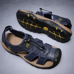 2026 New Men's Sandals Handmade Thick Bottom Rubber Breathable Casual Slip-On Beach Shoes Leather Upgraded Version