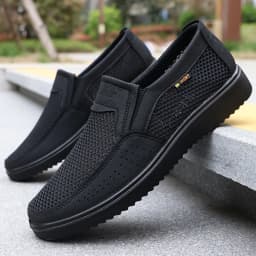 Summer Men Breathable Mesh Slip On Shoes Non Slip Lightweight Casual Walking Cloth Shoes For Father