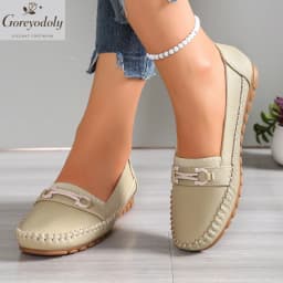 goreyodoly Women Comfortable Slip-On Loafers Lightweight Breathable Wide Fit Flats with Chain Decoration