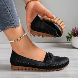 goreyodoly Women Comfortable Slip-On Loafers Lightweight Breathable Wide Fit Flats with Chain Decoration