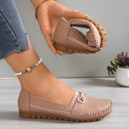 goreyodoly Women Comfortable Slip-On Loafers Lightweight Breathable Wide Fit Flats with Chain Decoration