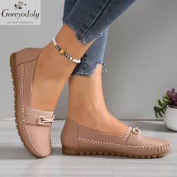 goreyodoly Women Comfortable Slip-On Loafers Lightweight Breathable Wide Fit Flats with Chain Decoration