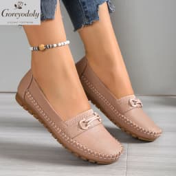 goreyodoly Women Comfortable Slip-On Loafers Lightweight Breathable Wide Fit Flats with Chain Decoration