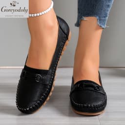 goreyodoly Women Comfortable Slip-On Loafers Lightweight Breathable Wide Fit Flats with Chain Decoration