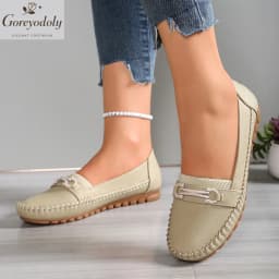 goreyodoly Women Comfortable Slip-On Loafers Lightweight Breathable Wide Fit Flats with Chain Decoration