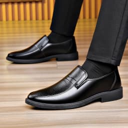 Black Men Slip On Leather Loafers Comfort Non-Slip Formal Dress Shoes for Business Office Daily Wear