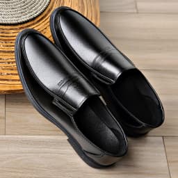Black Men Slip On Leather Loafers Comfort Non-Slip Formal Dress Shoes for Business Office Daily Wear