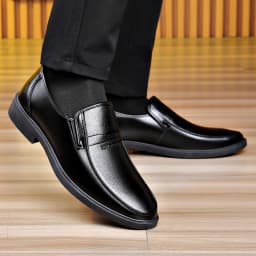 Black Men Slip On Leather Loafers Comfort Non-Slip Formal Dress Shoes for Business Office Daily Wear