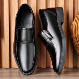 Black Men Slip On Leather Loafers Comfort Non-Slip Formal Dress Shoes for Business Office Daily Wear