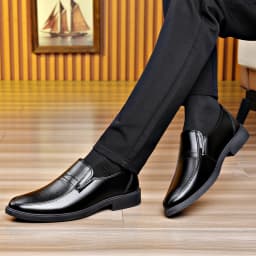 Black Men Slip On Leather Loafers Comfort Non-Slip Formal Dress Shoes for Business Office Daily Wear