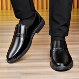 Black Men Slip On Leather Loafers Comfort Non-Slip Formal Dress Shoes for Business Office Daily Wear