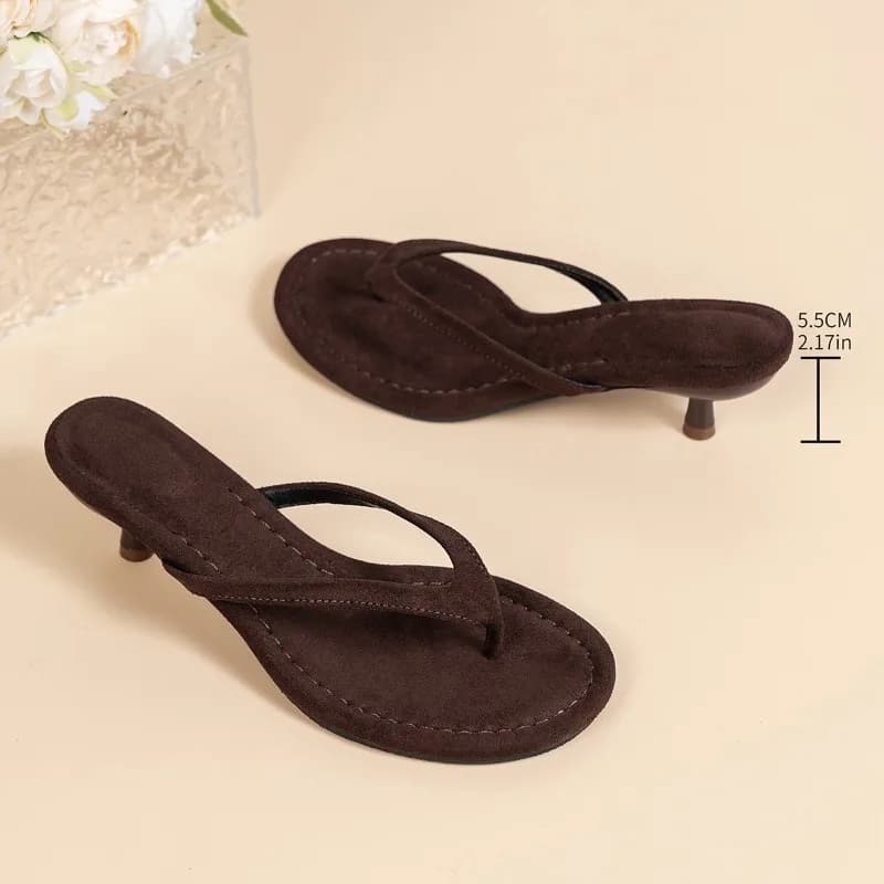 Women Brown Heeled Sandals with Thin Heel Comfortable Summer Flip Flops for Beach Vacation Party Casual Fashion Style Daily Wear