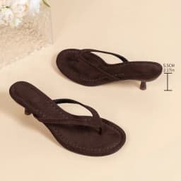 Women Brown Heeled Sandals with Thin Heel Comfortable Summer Flip Flops for Beach Vacation Party Casual Fashion Style Daily Wear