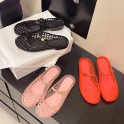 Women's Light Luxury Crystal Jelly Mary Jane Flat Sandals Hollow-out Breathable Closed Toe Summer Casual Non-slip Slip-on Shoes