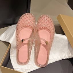 Women's Light Luxury Crystal Jelly Mary Jane Flat Sandals Hollow-out Breathable Closed Toe Summer Casual Non-slip Slip-on Shoes