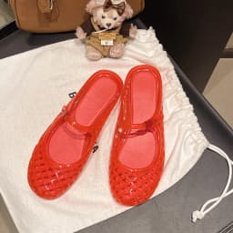 Women's Light Luxury Crystal Jelly Mary Jane Flat Sandals Hollow-out Breathable Closed Toe Summer Casual Non-slip Slip-on Shoes