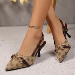 Women's Fashion Baotou Sandals Spring New Pointed Head Shallow Mouth Metal Buckle Anti-slip Wear-resistant High Heels
