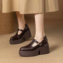 Chunky Platform High Heels Pumps Women Spring PU Leather Ankle Buckle Mary Jane Shoes Woman Brown Thick Heeled Sandals Loafers