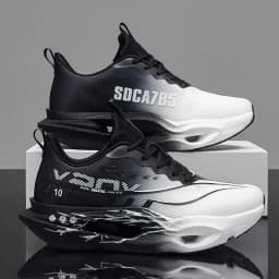 Men's casual sports shoes with carbon plate for running assistance, breathable mesh, comfortable low-top lace-up trail running shoes, zero drop thick sole, slow rebound, non-slip, suitable for gym jogging and camping