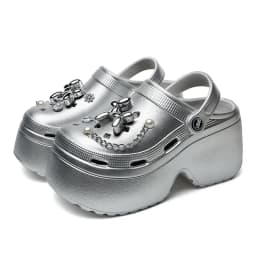Women's Diy Clogs Summer 2026 Slip On Wedge Heels Chunky Platform Sandals Woman Silver Chain EVA Slippers Garden Shoes Woman