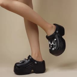 Women's Diy Clogs Summer 2026 Slip On Wedge Heels Chunky Platform Sandals Woman Silver Chain EVA Slippers Garden Shoes Woman