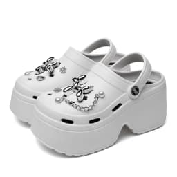 Women's Diy Clogs Summer 2026 Slip On Wedge Heels Chunky Platform Sandals Woman Silver Chain EVA Slippers Garden Shoes Woman