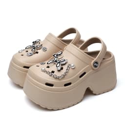 Women's Diy Clogs Summer 2026 Slip On Wedge Heels Chunky Platform Sandals Woman Silver Chain EVA Slippers Garden Shoes Woman