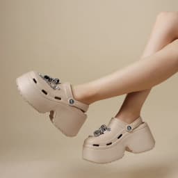 Women's Diy Clogs Summer 2026 Slip On Wedge Heels Chunky Platform Sandals Woman Silver Chain EVA Slippers Garden Shoes Woman