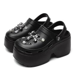 Women's Diy Clogs Summer 2026 Slip On Wedge Heels Chunky Platform Sandals Woman Silver Chain EVA Slippers Garden Shoes Woman
