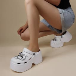 Women's Diy Clogs Summer 2026 Slip On Wedge Heels Chunky Platform Sandals Woman Silver Chain EVA Slippers Garden Shoes Woman